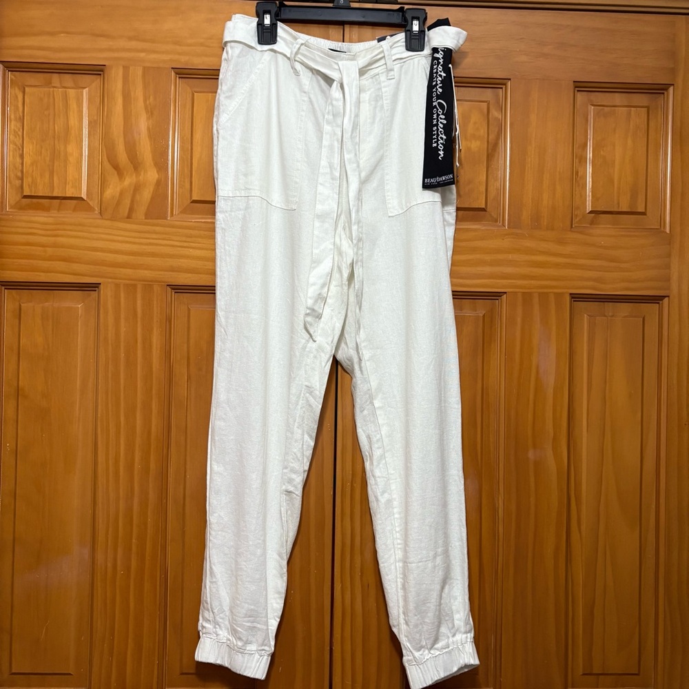 Beau Dawson Cream Linen Blend Drawstring Joggers Size Small NWT